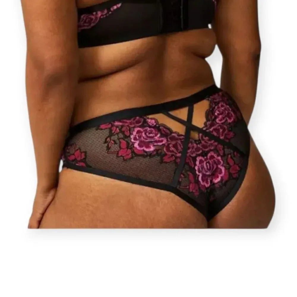 4X 26W Torrid Black Pink Bra Panty Set Sheer Lingerie Dark Romance Plussize NWT